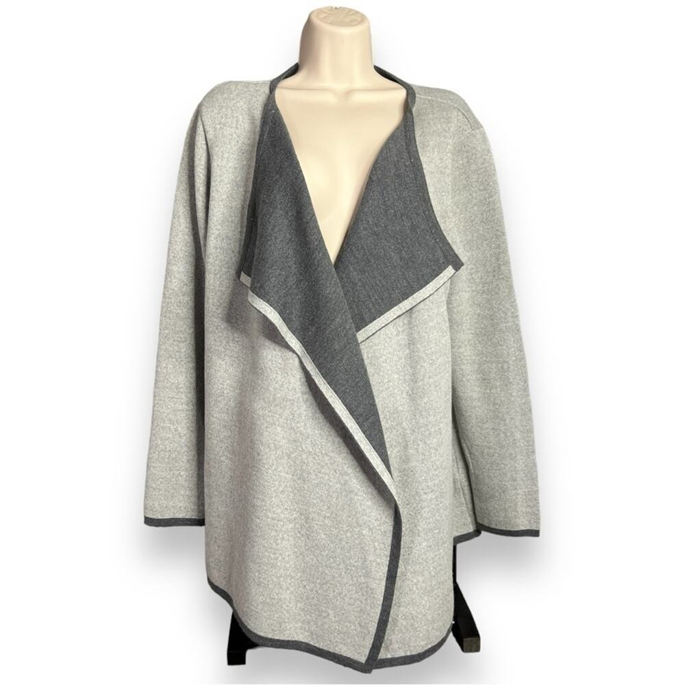 Lineamaglia Italian Wool Blend Draped Open-Front 2-Tone Gray Cardigan Size Large
